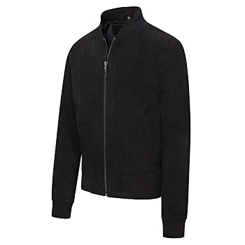 Infinity Leather Mens Black Soft Goat Suede MA-1 Varsity